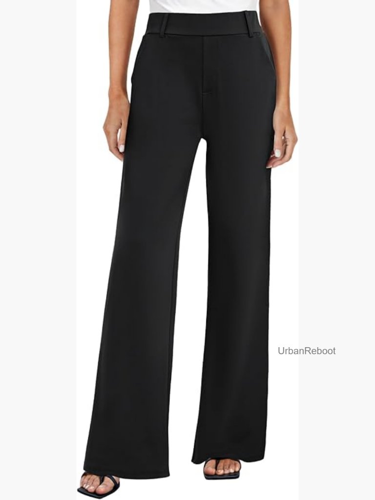 High Waisted Wide Leg Trousers With Pockets Stretchy Work Pants